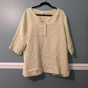 Green and white striped linen top